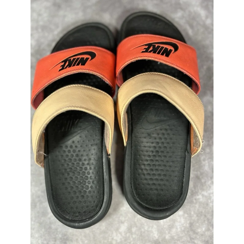 Nike Benassi JDI Slide Sandals Mens Size 12 Orange Gold Black Comfort Slides